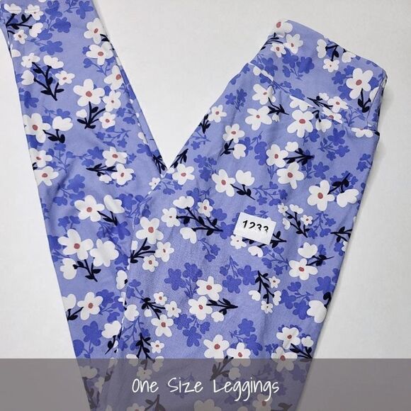 LuLaRoe OS Leggings Floral Periwinkle White NEW - Picture 1 of 1